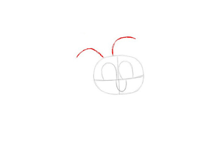 步骤5：在头顶上画2条弧线，作为Anais的耳朵素描线条。