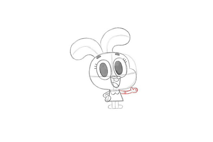 步骤19：接下来我们画出他左边抬起的胳膊和手。