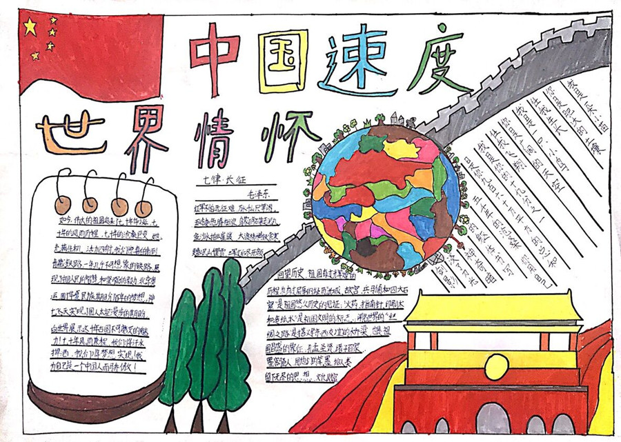世界情怀，中国速度主题手抄报-图5