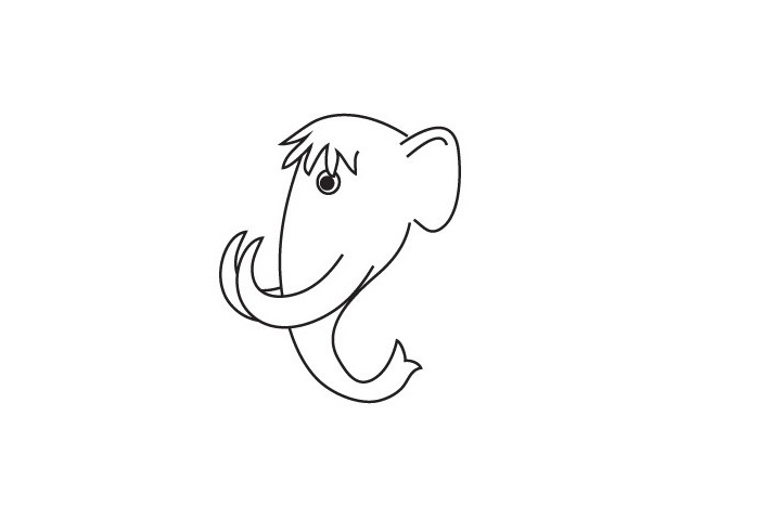 步骤3：接着画弯弯上翘的两颗象牙。