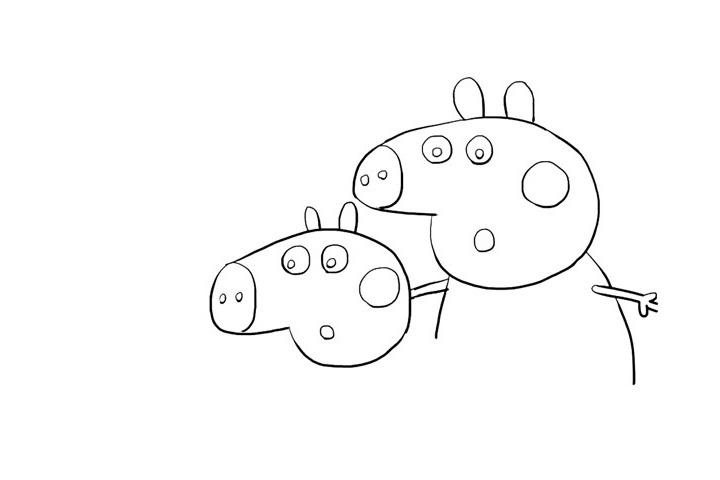 步骤5：画小猪乔治的眼睛、鼻子、嘴巴和耳朵。