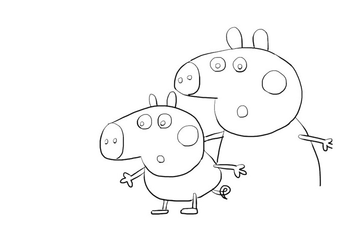 步骤6：画乔治的身体和四肢。