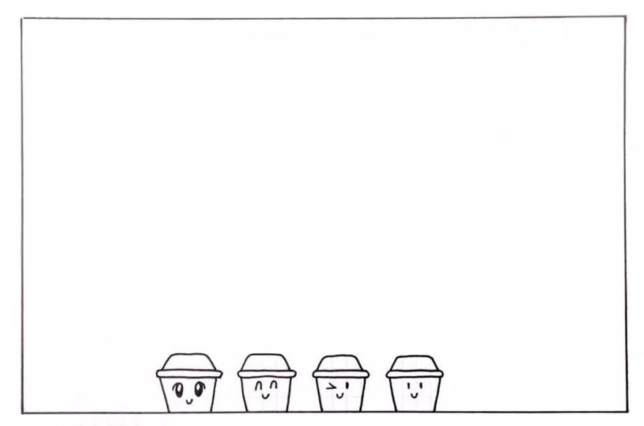 步骤1：首先在底部画出四只可爱的垃圾桶。