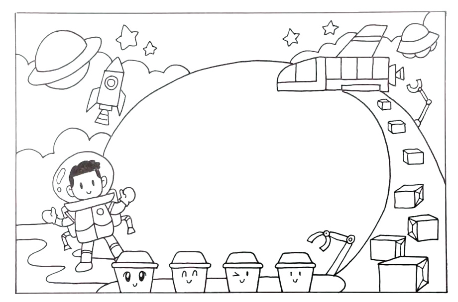 步骤5：画一些星球、星星、火箭作为背景。