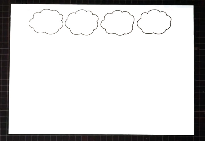 步骤1：首先在顶部画出四个云朵形的标题边框。