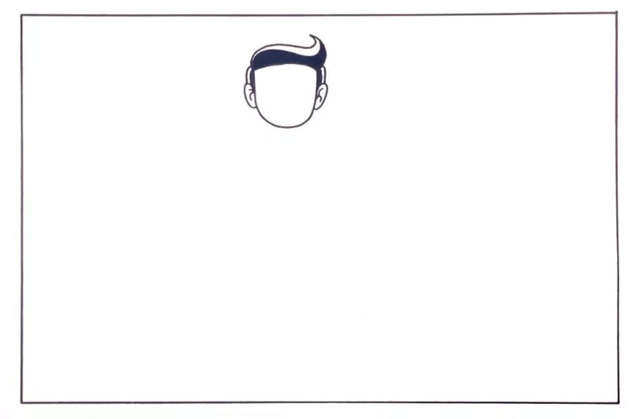 步骤1：首先在正上方画出超人的头部轮廓。