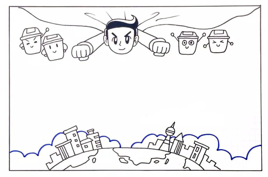 步骤4：地球上画出一些建筑。