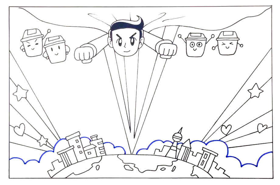 步骤5：画出一些线条和星星作为装饰。