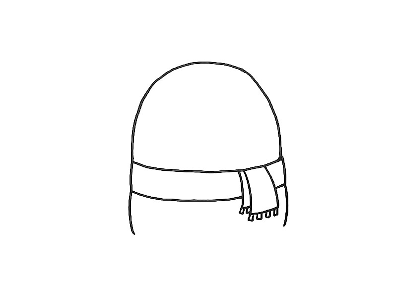 步骤4：画出围巾下面的轮廓线条和身体线条。