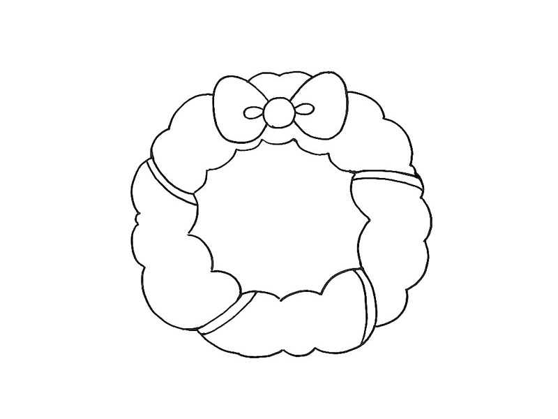 步骤4：在花环上画四截彩带。