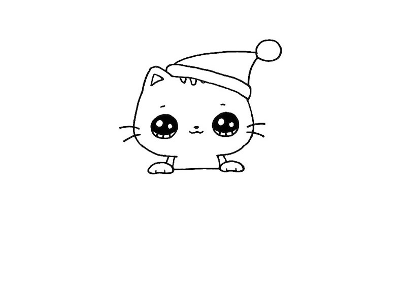 步骤6：画出小猫搭在盒子上的前脚。