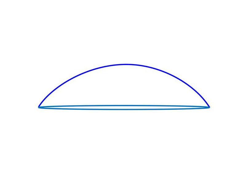 步骤1：先用铅笔画一个半圆的形状，作为雨伞的引导线。