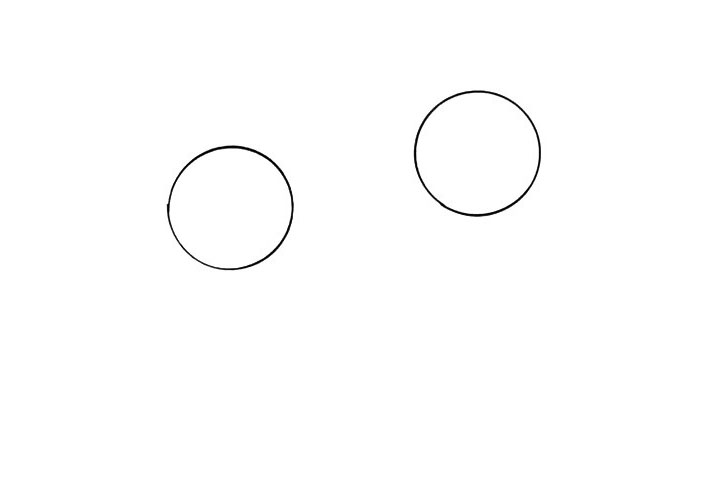 步骤1：先在纸上画出两个圆形，一个圆形的位置高一点，一个低一点，这是因为她们的身高不同。