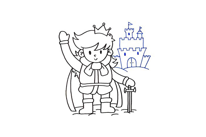 步骤4：人物画好之后，我们来画出背景，在王子的身后是他的冰雪城堡。