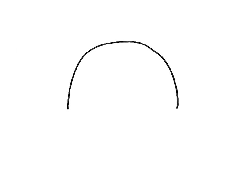 步骤1：先画一个半圆，是可爱小雪人的脑袋。