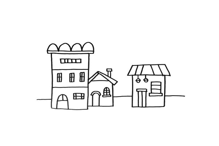 步骤3：我这里画出了三幢房屋，你可以按照这个方式，画出更多的房子。