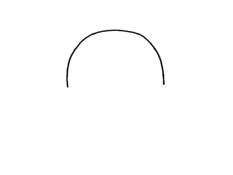 步骤1：先画一个半圆，是可爱小熊的脑袋。