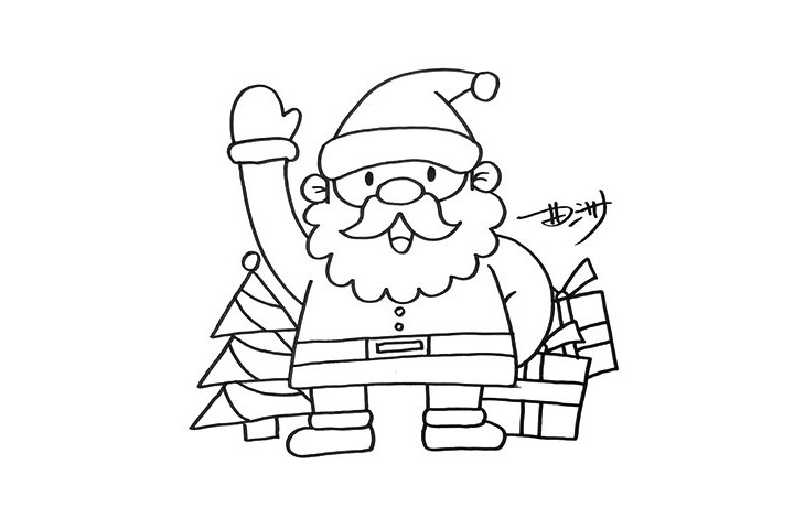 步骤4：在背景中我要画出圣诞树和很多礼物，让画面的圣诞气氛更加的浓重。