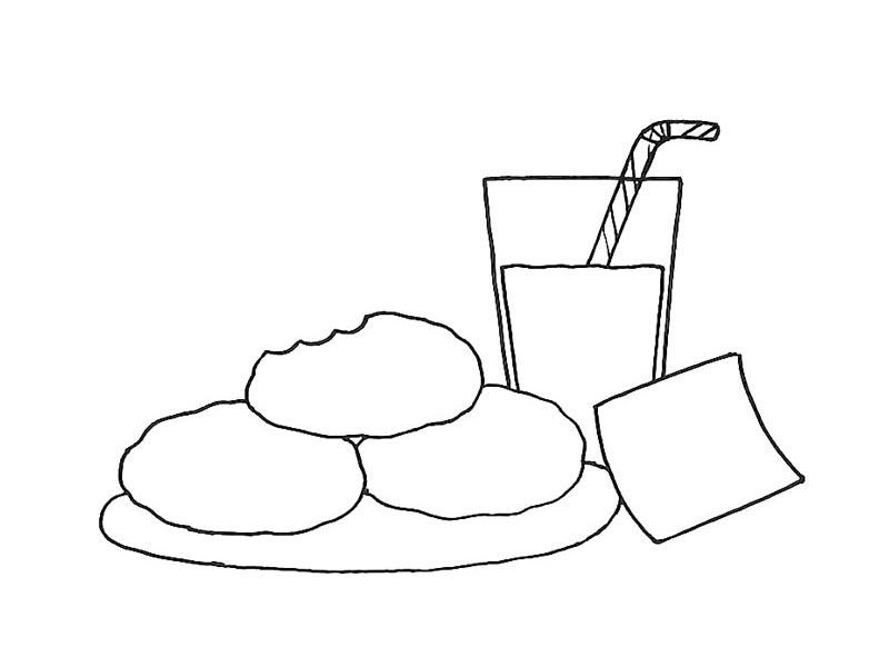 步骤5：画出中间的杯子和杯子里面的牛奶和吸管。