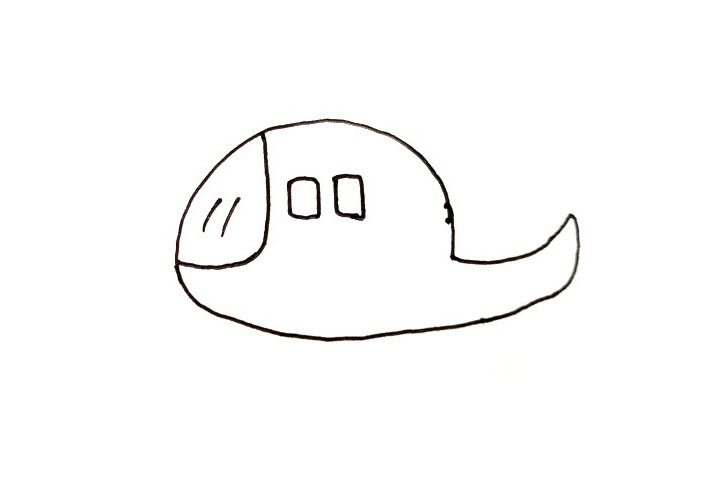 步骤2：把飞机主体内的前挡风玻璃和后面的窗户画出来。如果想画三个窗户也是可以的。