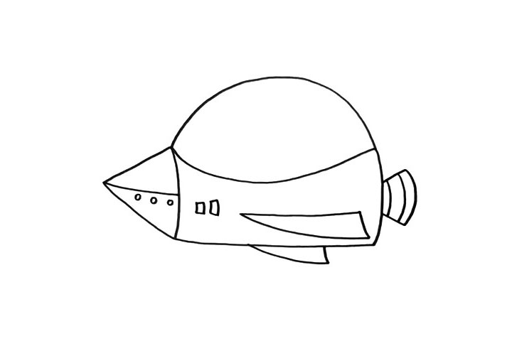 步骤3：飞船的细节可以画的丰富一些，让它与众不同。