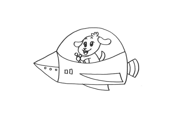 步骤4：驾驶舱里的乘客是一只小狗，你还可以画成其他你喜欢的动物。