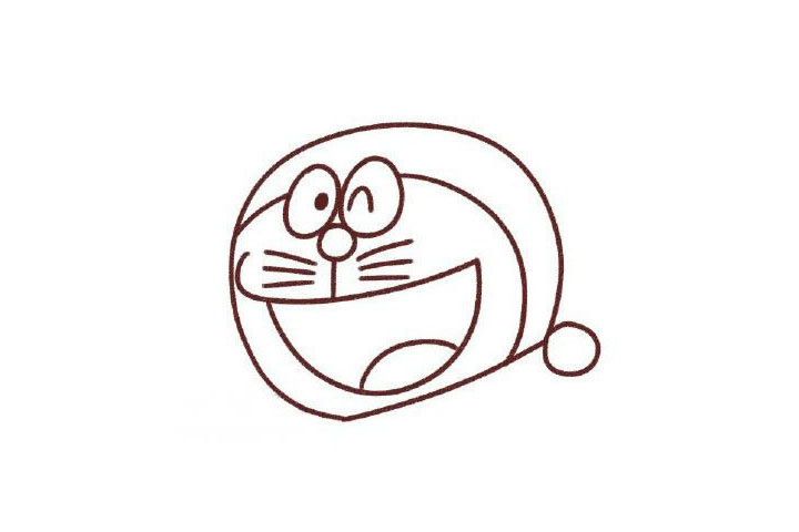 步骤5：前面画的脸线条延长，保证脖子的宽度和嘴的差不多，然后连接一条斜线右边画个球!加上胡须。