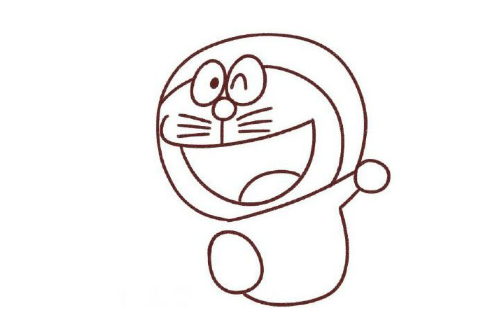 步骤6：从右边的球起笔，画一条弯勾，再画一只椭圆球。