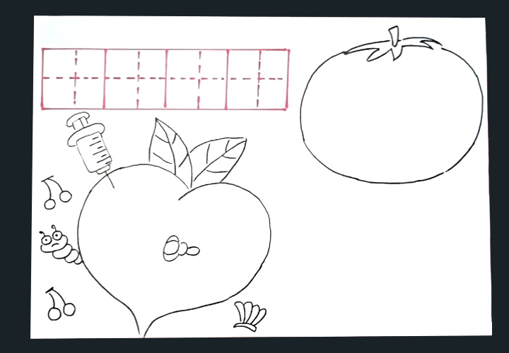 步骤4：右上角画出一个大大的柿子形状边框。