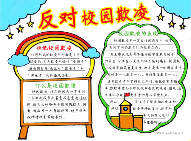 反对校园暴力-拒绝校园欺凌主题手抄报