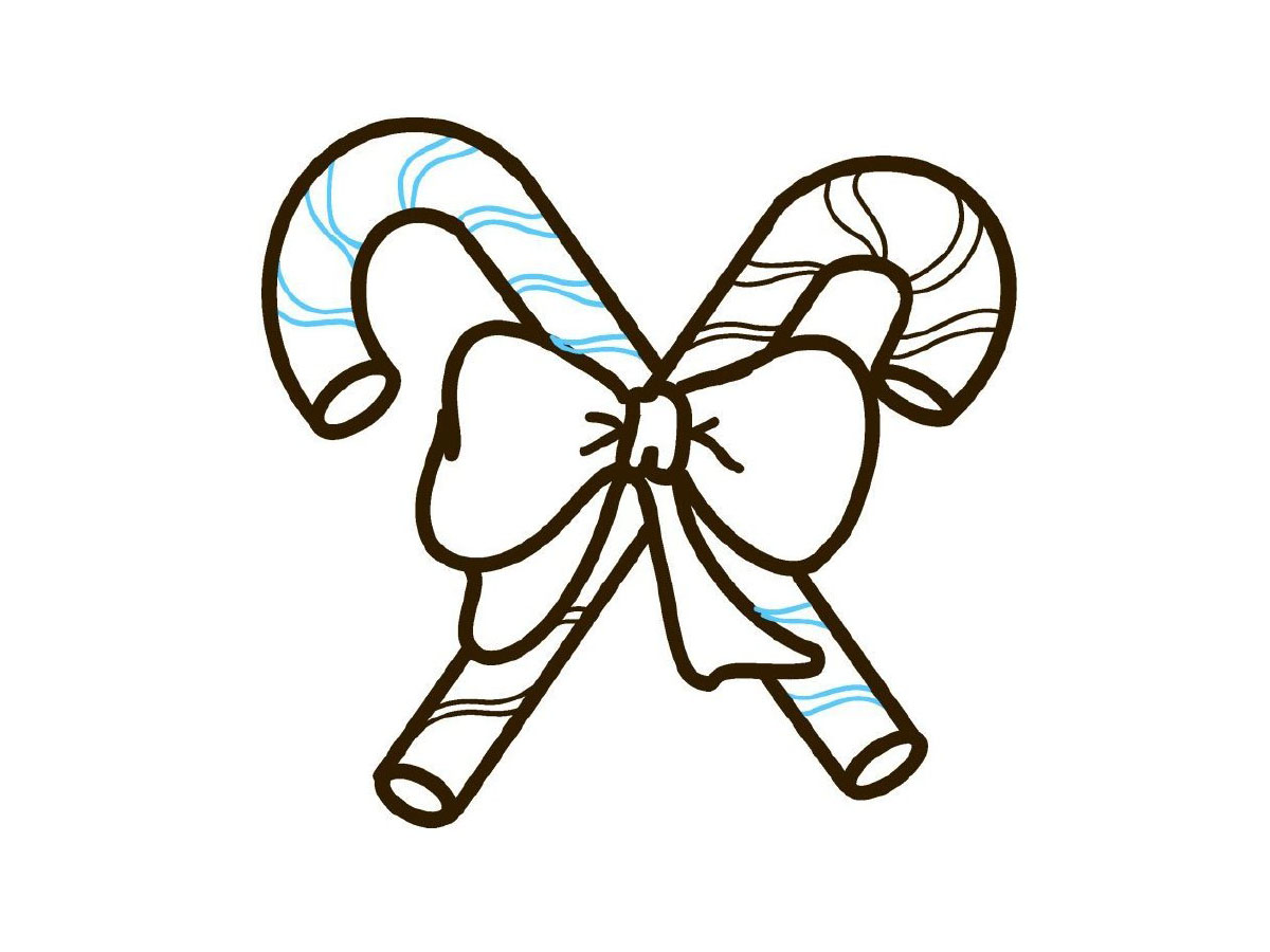 步骤5：画左边拐杖糖的装饰。