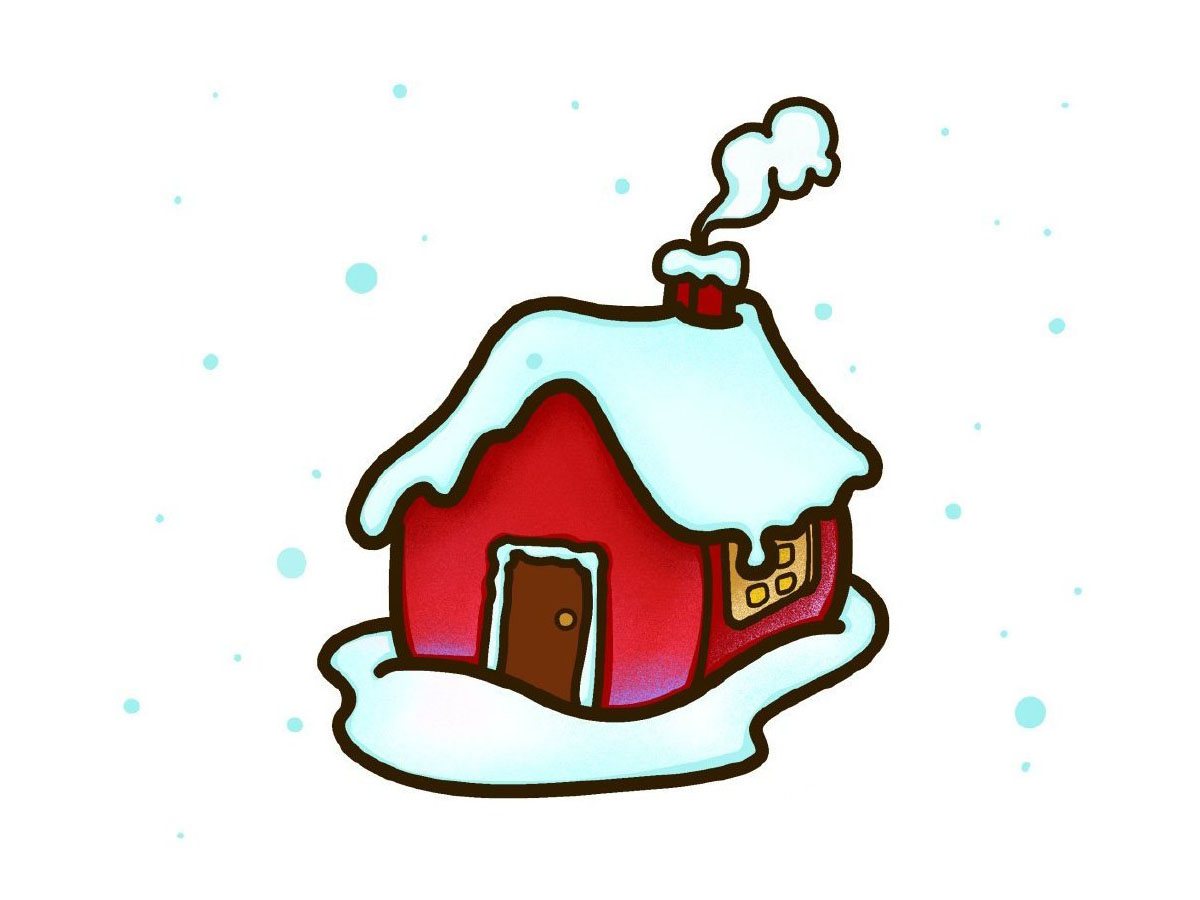 圣诞节雪屋简笔画画法步骤