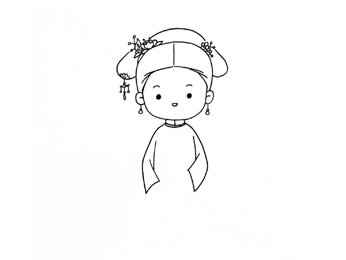 步骤4：画小女孩的衣服。