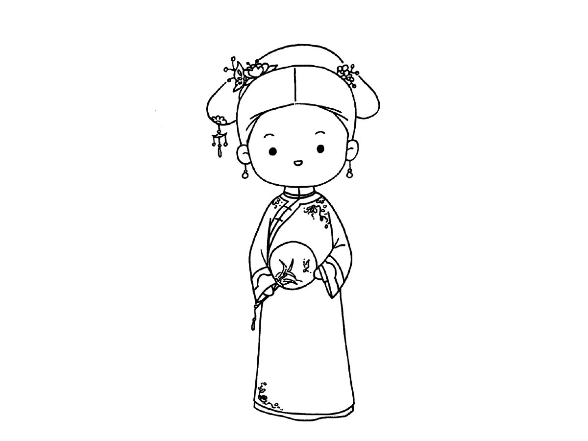 步骤7：给小女孩画一面扇子。