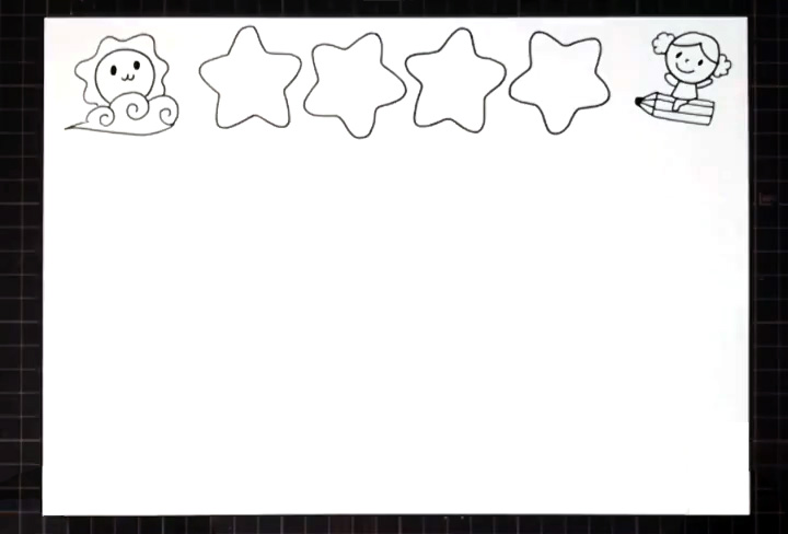 步骤2：在主题边框左边画出一个太阳，右边画出一个骑着铅笔的小女孩。