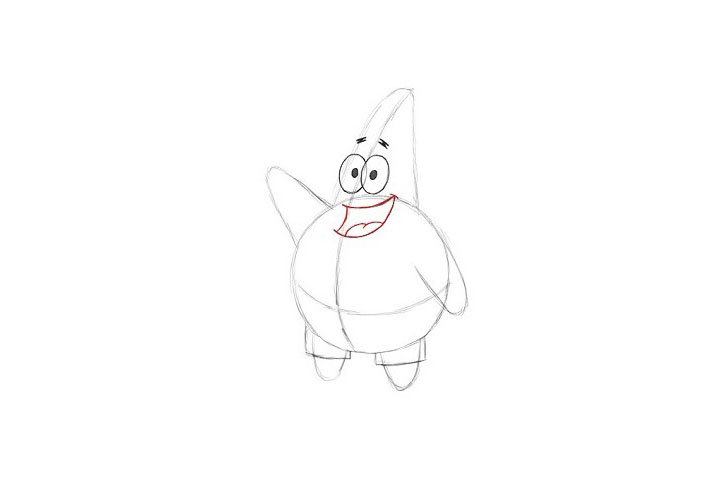 步骤3：画出派大星的嘴巴和舌头。