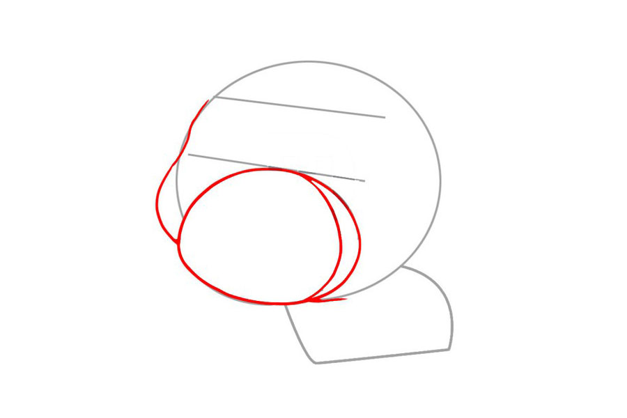 步骤2：用马克笔跟着引导线画出猪鼻子和脸的轮廓。