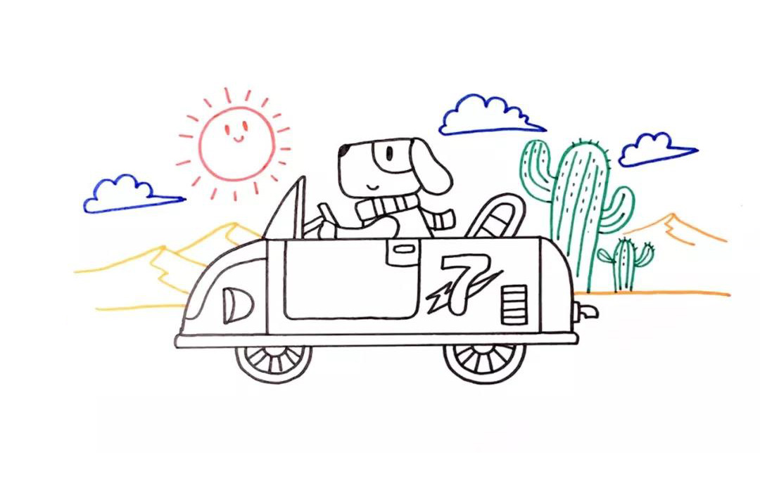 步骤5：然后画一些云朵、太阳和植物等。