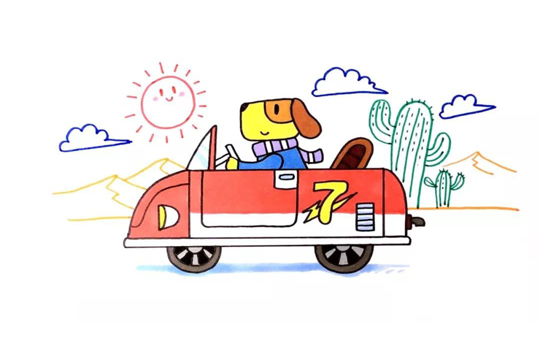 画开小汽车的小狗简笔画