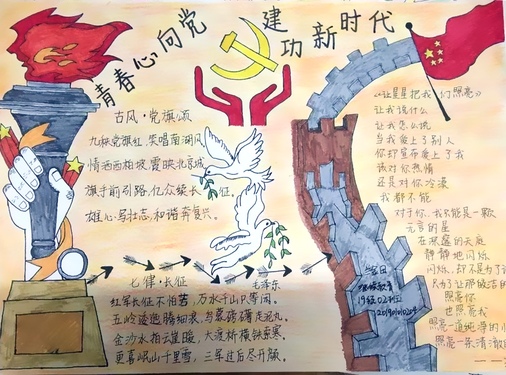 “青春心向党，建功新时代”主题手抄报-图6