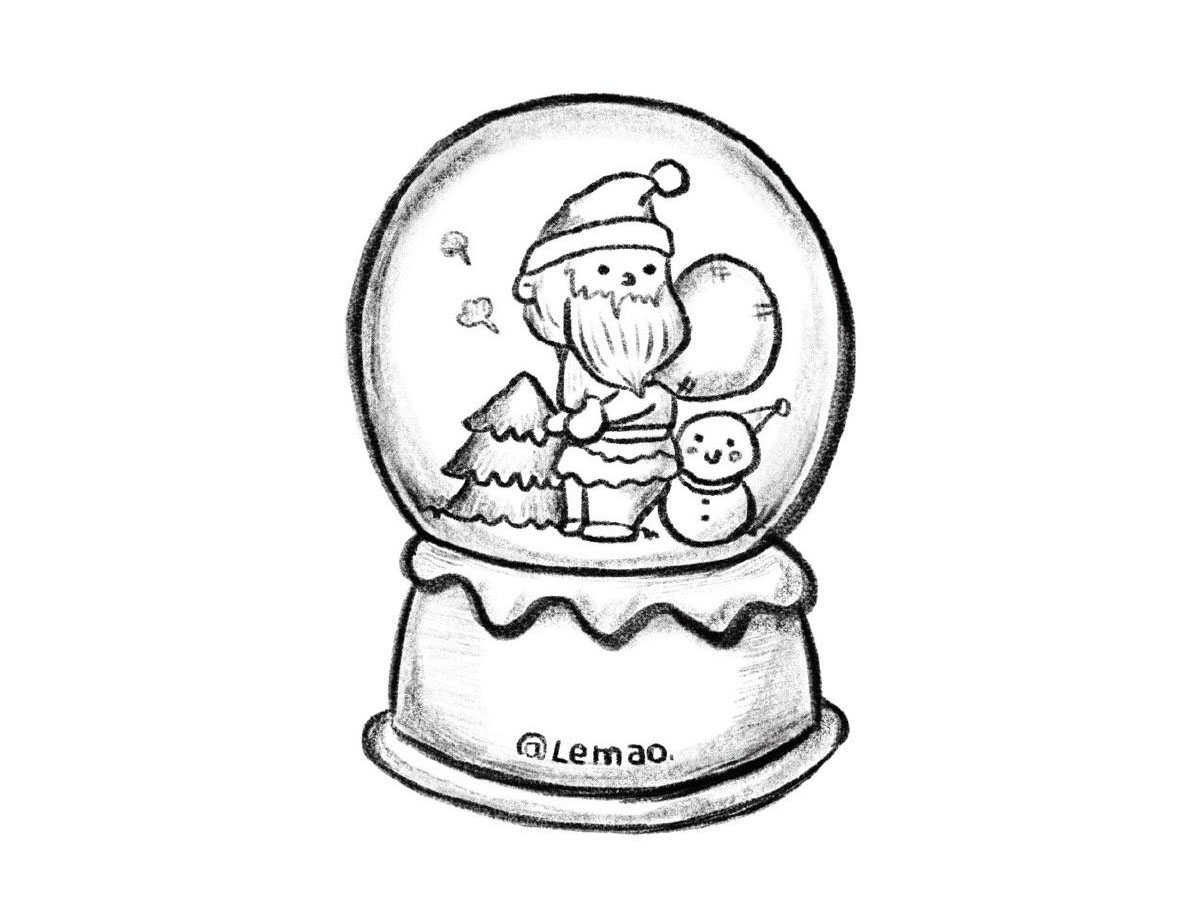 一组暖暖的圣诞水晶球简笔画图片-图2