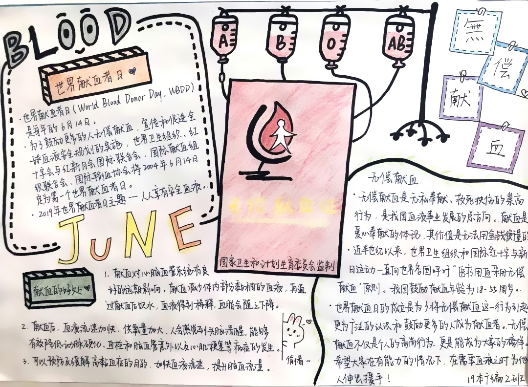 无偿献血日手抄报作品欣赏-图5