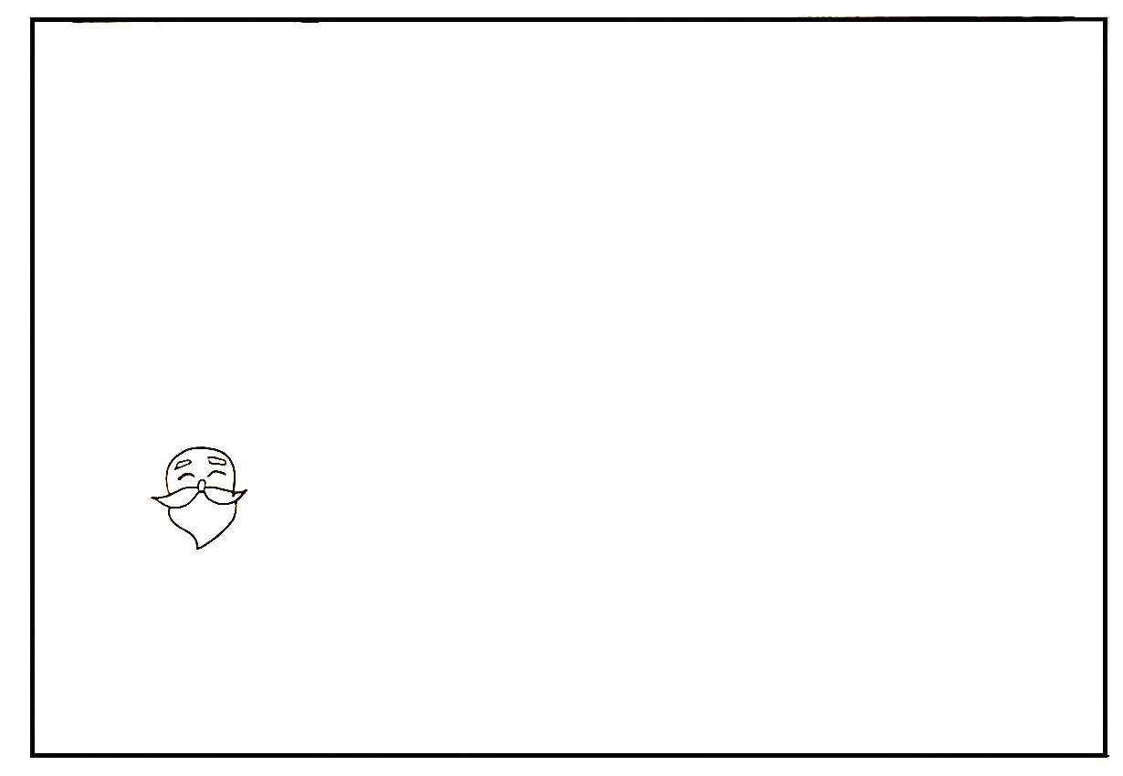 步骤1：首先画出圣诞老人的头部以及胡须。