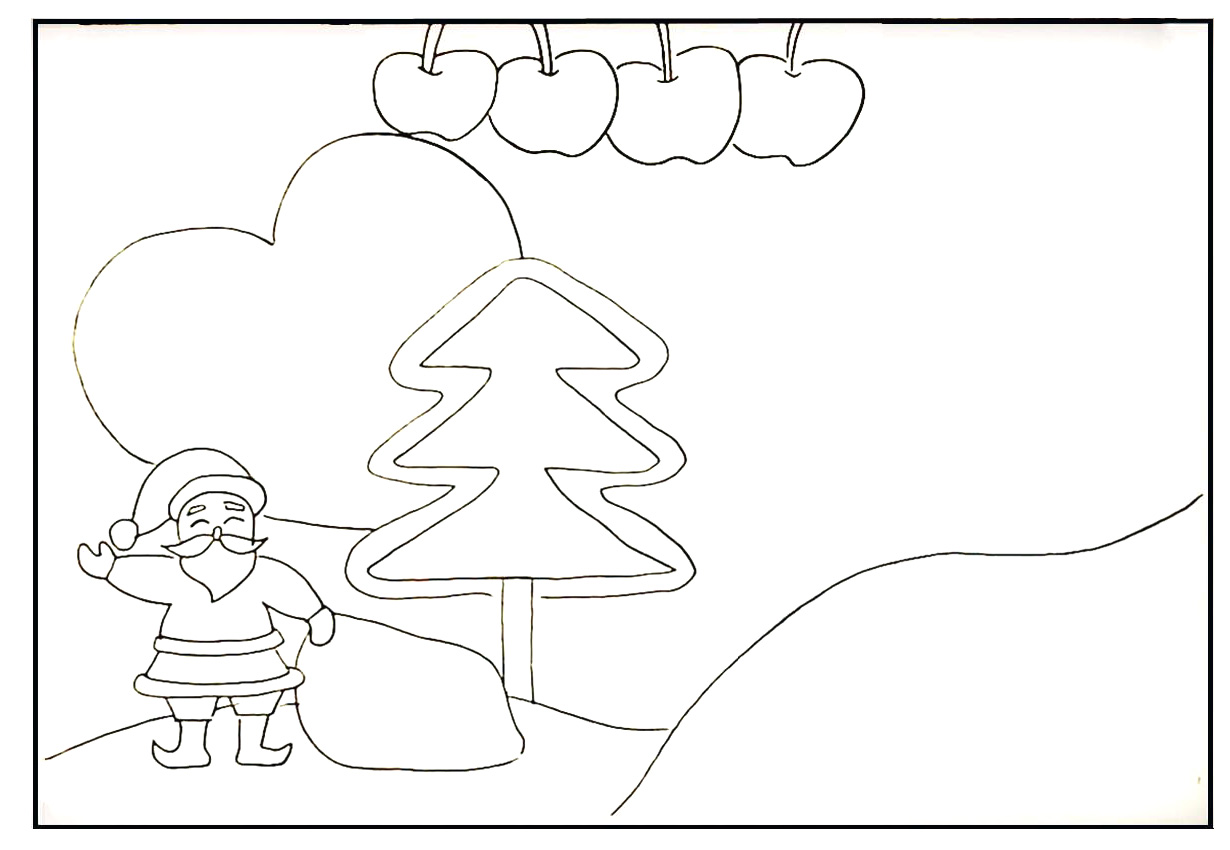 步骤12：在上方画出四个苹果装饰一下。