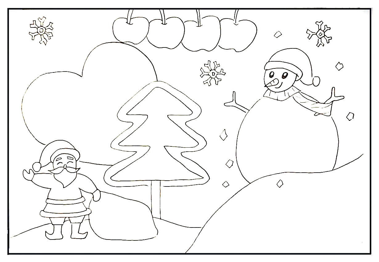 步骤17：在雪人的周围装饰一些漂亮的雪花。