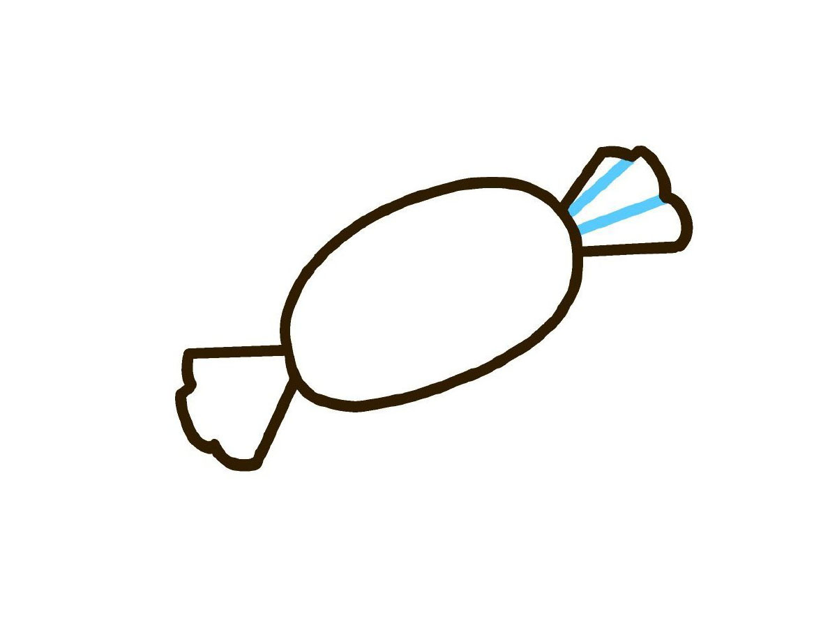 步骤4：画右边糖纸的褶皱。