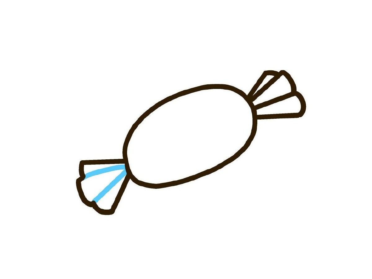 步骤5：画左边糖纸的褶皱。