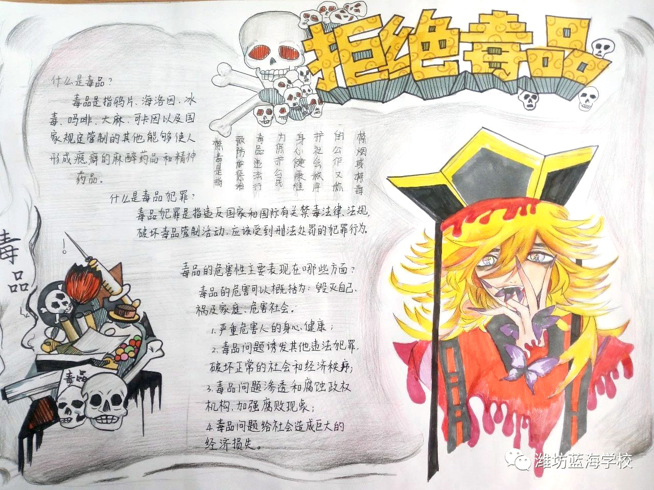 初中禁毒手抄报优秀作品欣赏-图1