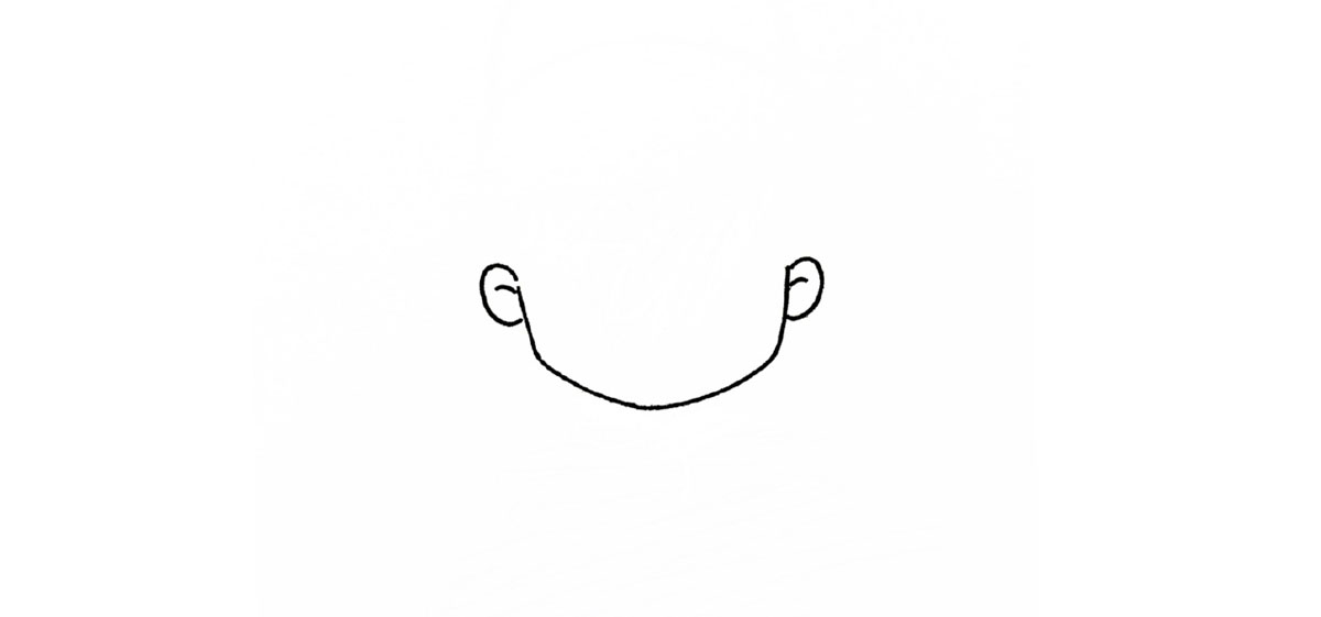 步骤1：先画脸部轮廓及耳朵。