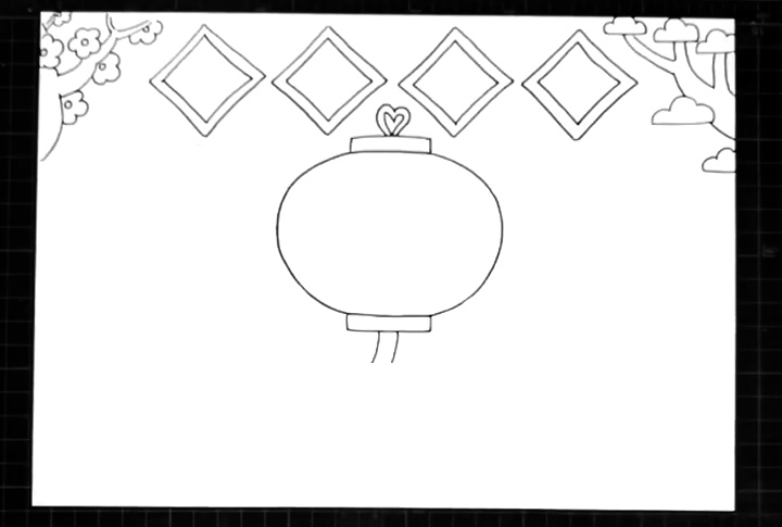 步骤3：在正中央画出一个大大的灯笼。